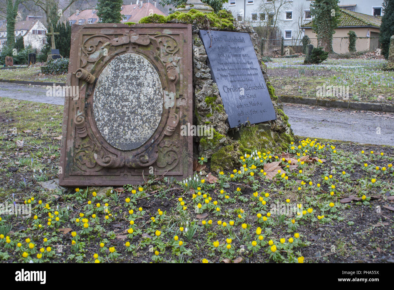 Lastra tombale, Nikolai cimitero, Schwaebisch Hall, Germania Foto Stock