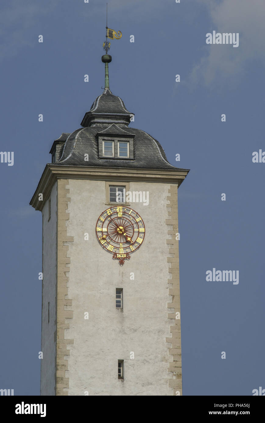 Storica Torre di Porta a Weikersheim chiamato Gaensturm, Baden-Wuerttemberg Foto Stock