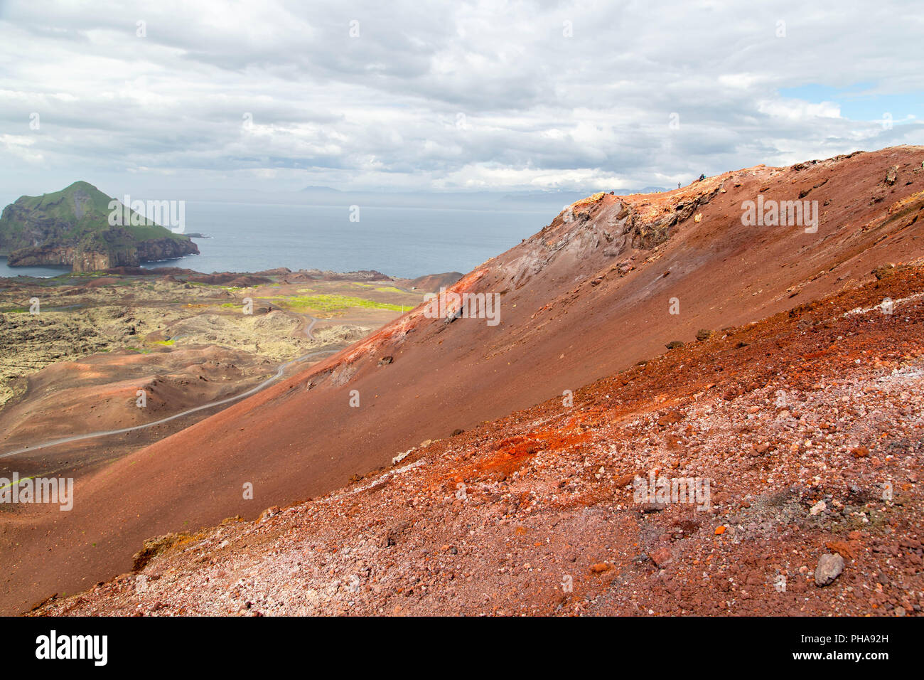 Vista dal vulcano Eldfell a isole Westman, Islanda Foto Stock