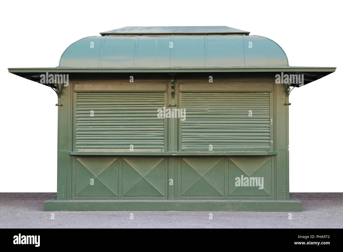 Chiuso in stile vintage vending kiosk in colore verde Foto Stock