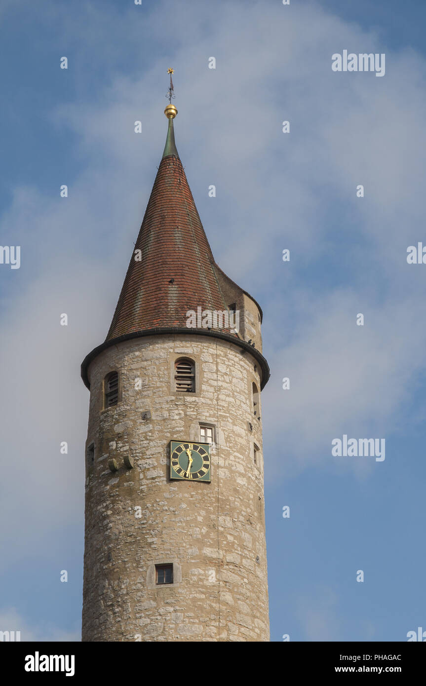 Storica Torre di Porta a Kirchberg/Jagst, Germania Foto Stock