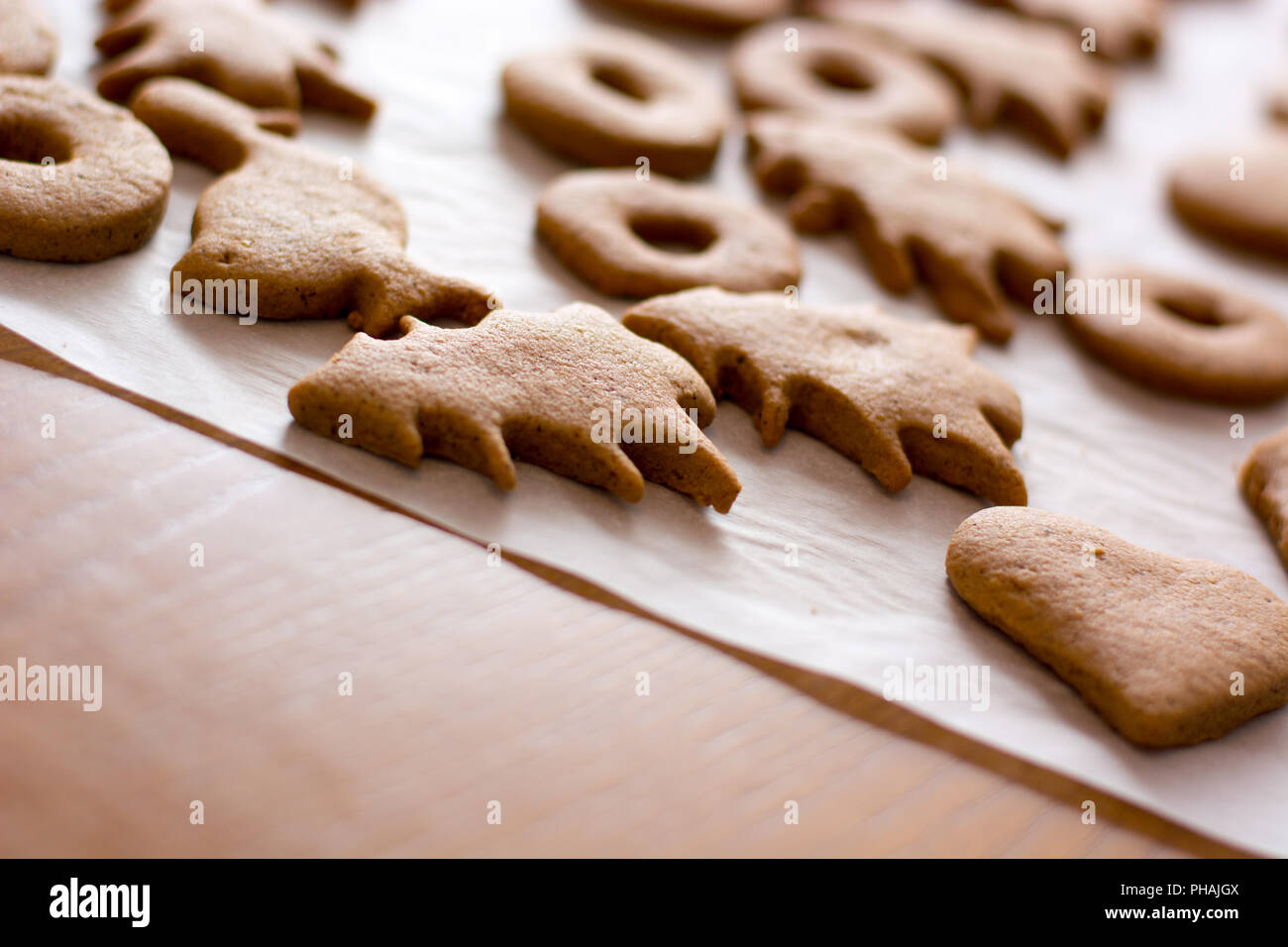 Pasqua al forno gingerbread cookie sulla piastra. Foto Stock