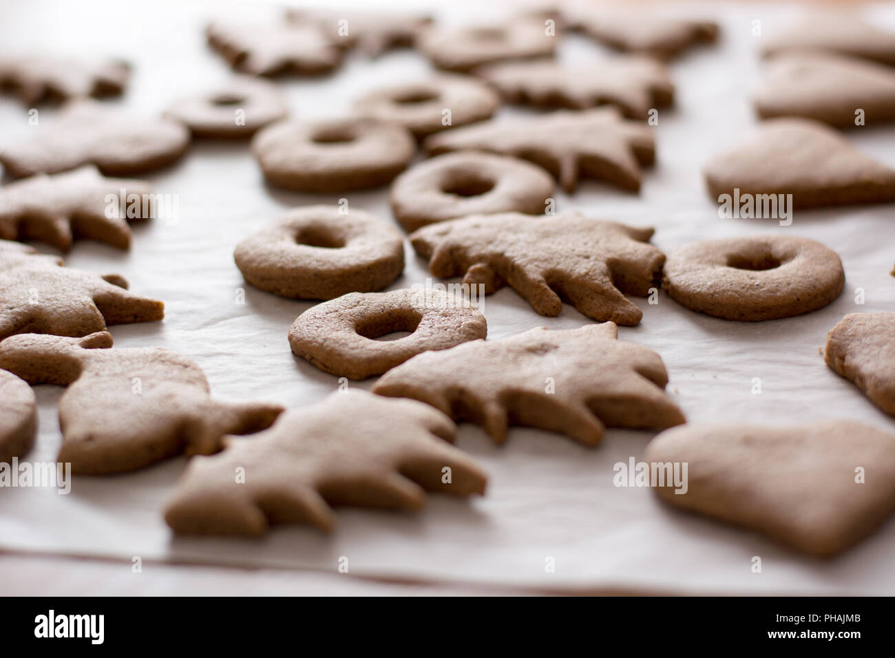 Pasqua al forno gingerbread cookie sulla piastra. Foto Stock