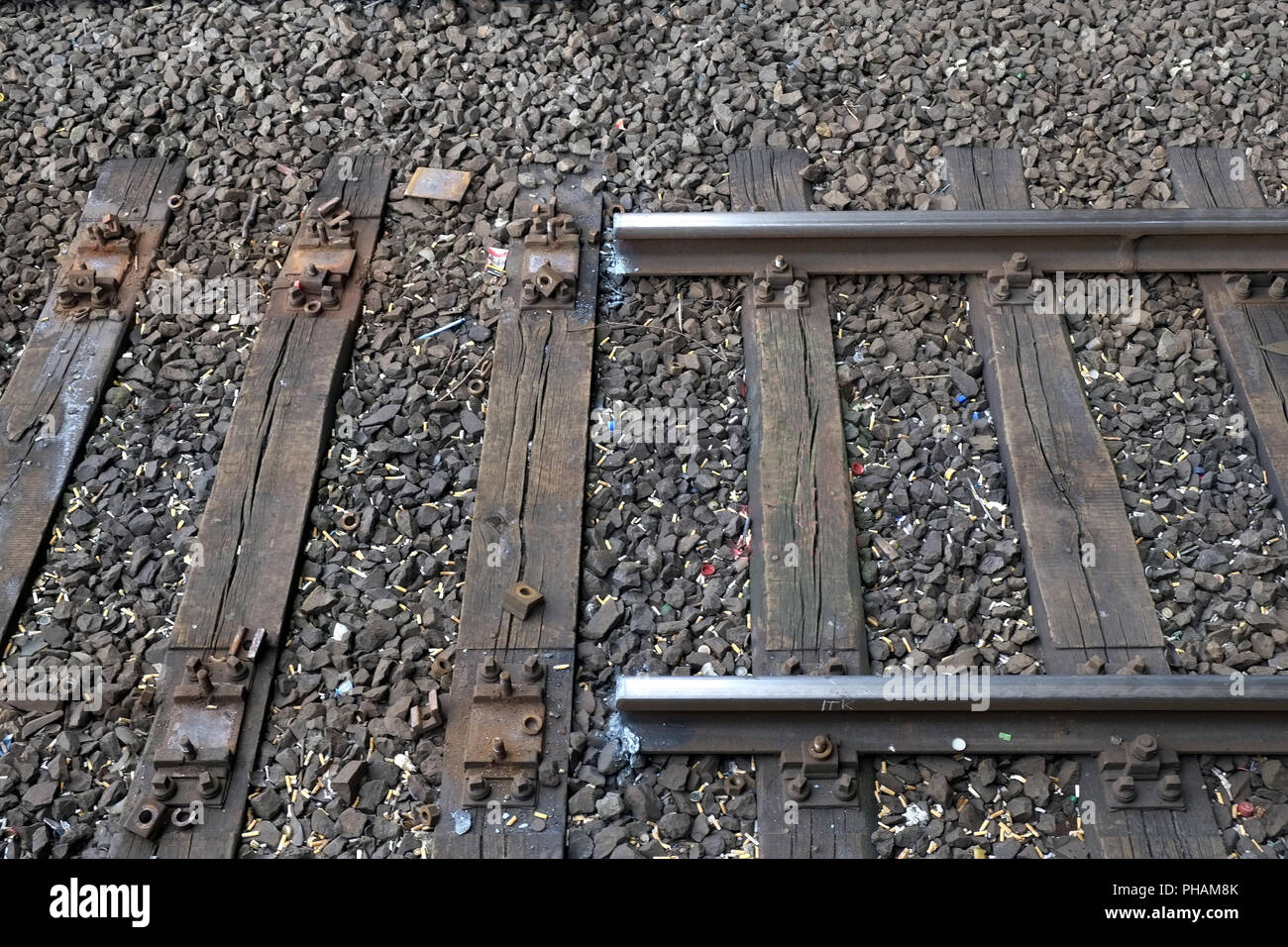 Cut-off di binari ferroviari, via costruzione Foto Stock