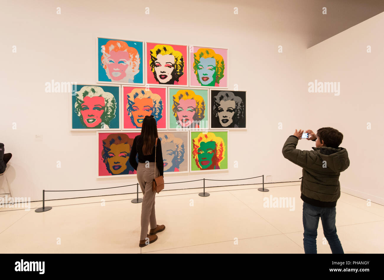 Andy Warhol mostra presso il CaixaForum Art Center, ex potenza elettrica ferroviaria trasformata da Herzog e de Meuron architetti, Paseo del Prado. Foto Stock