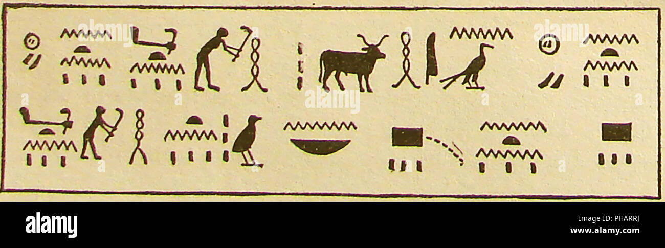 Un 1930 illustrazione che mostra geroglifici egiziani ' Il bue" canzone cantata dai lavoratori sulla camera di trebbiatura piano Foto Stock