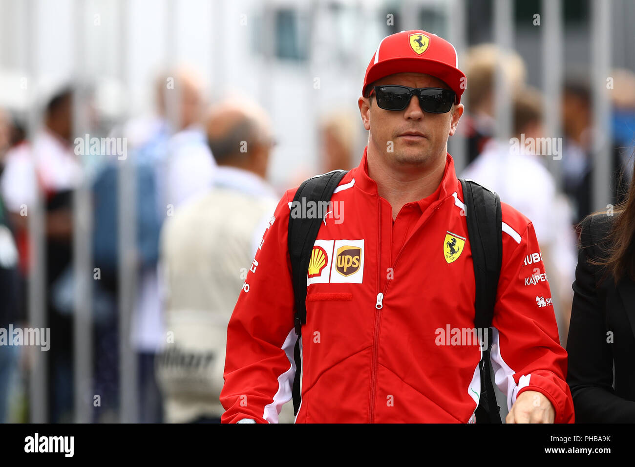 Monza, Italia. 1 Settembre, 2018. Kimi Raikkonen della Finlandia e la Scuderia Ferrari nel paddock durante il Gran Premio di Formula Uno di credito Italia: Marco Canoniero/Alamy Live News Foto Stock