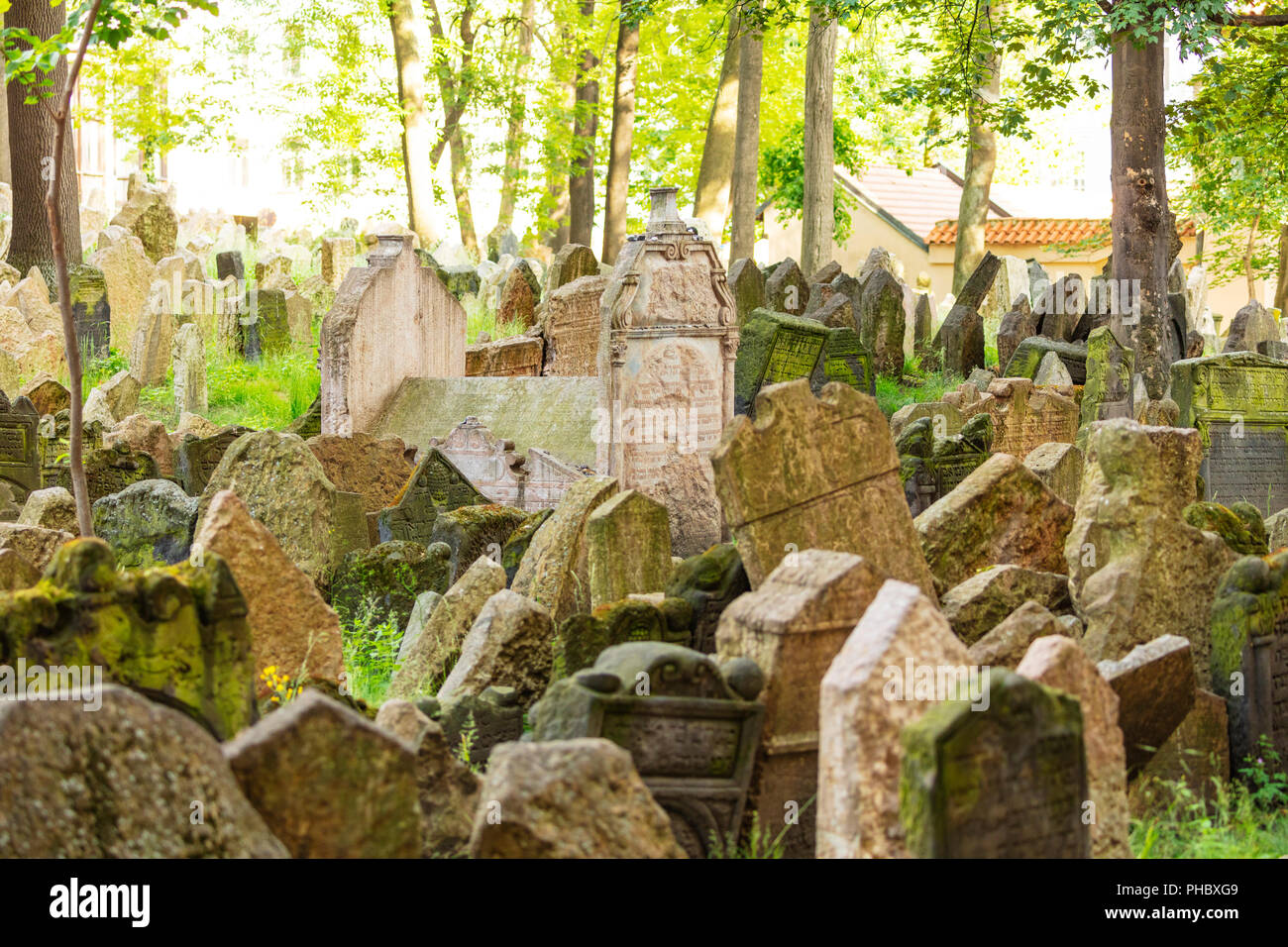 Cimitero ebraico di Praga, patrimonio mondiale dell UNESCO, Boemia, Repubblica Ceca, Europa Foto Stock