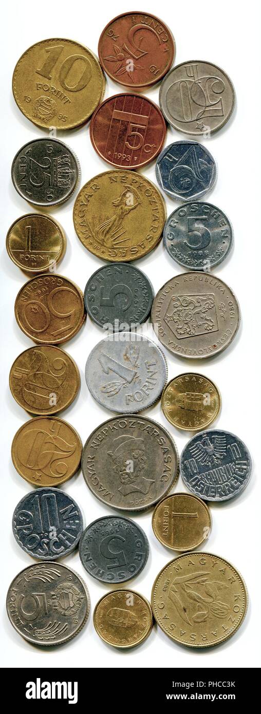 Vecchie monete europee Foto Stock