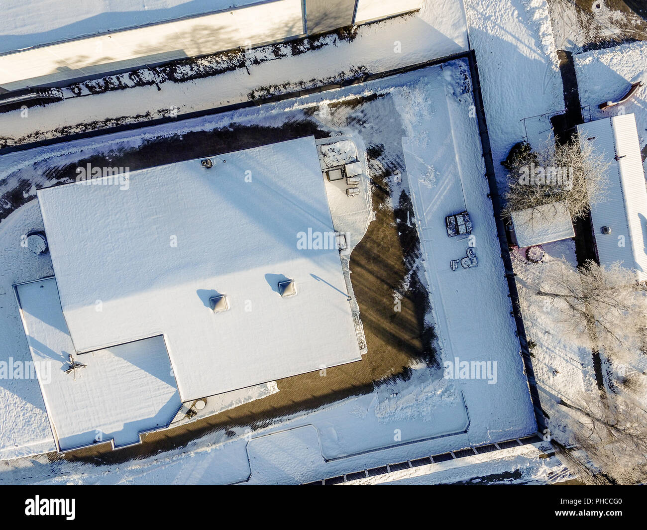Foto aerea in inverno, hall nella neve Foto Stock