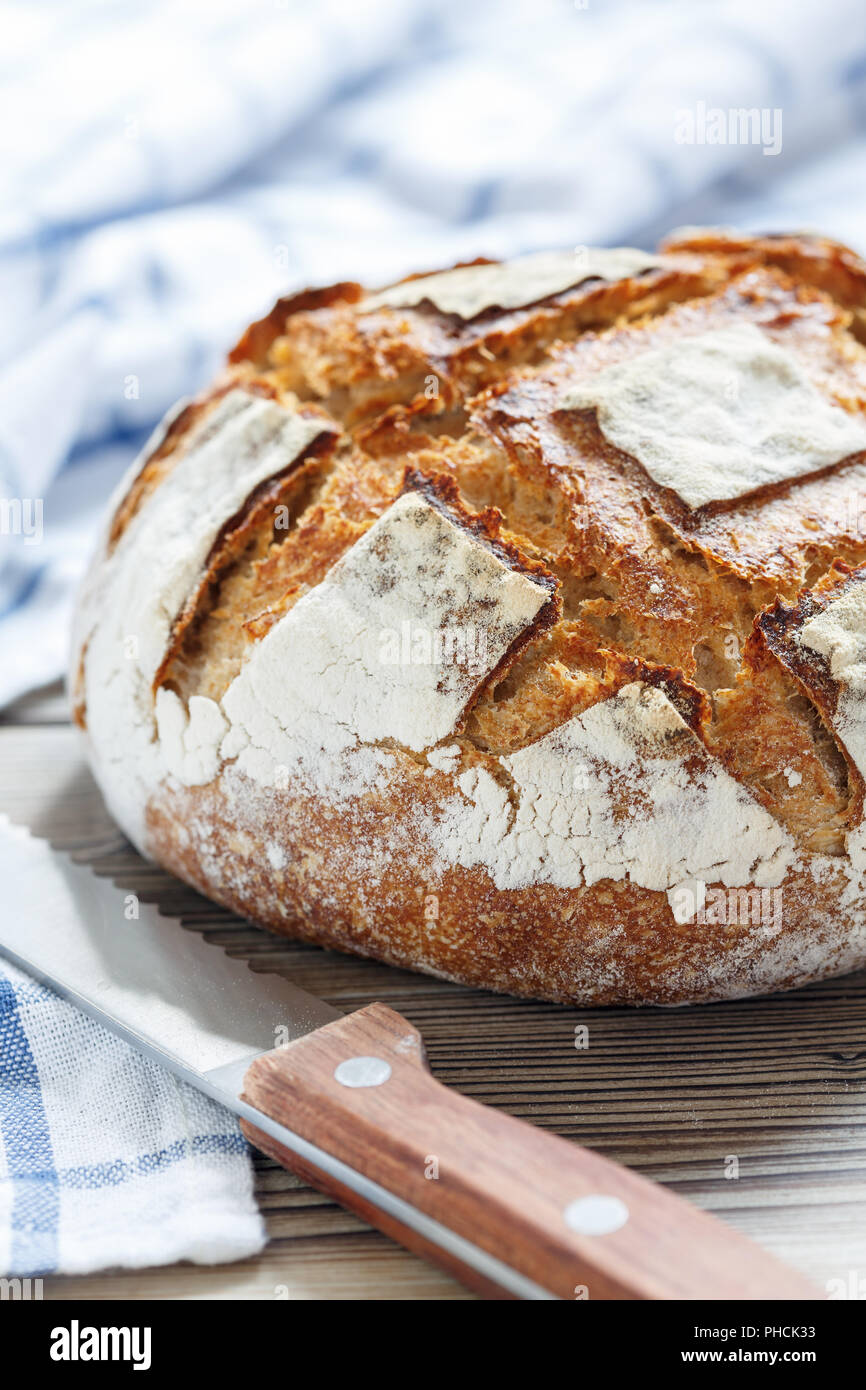 In casa del pane di pasta acida da farine di frumento e di segala closeup. Foto Stock