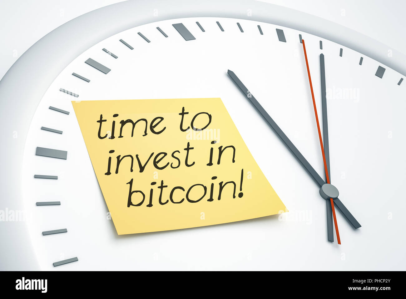 Orologio con nota adesiva è tempo di investire in bitcoin Foto Stock