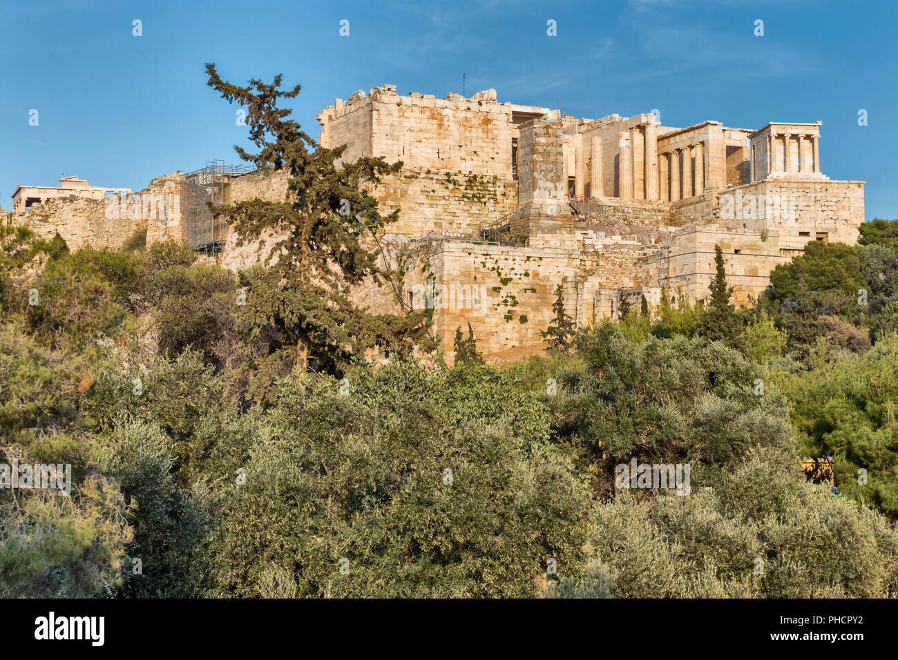 Acropoli dalla collina Pnice, Atene, Grecia Foto Stock