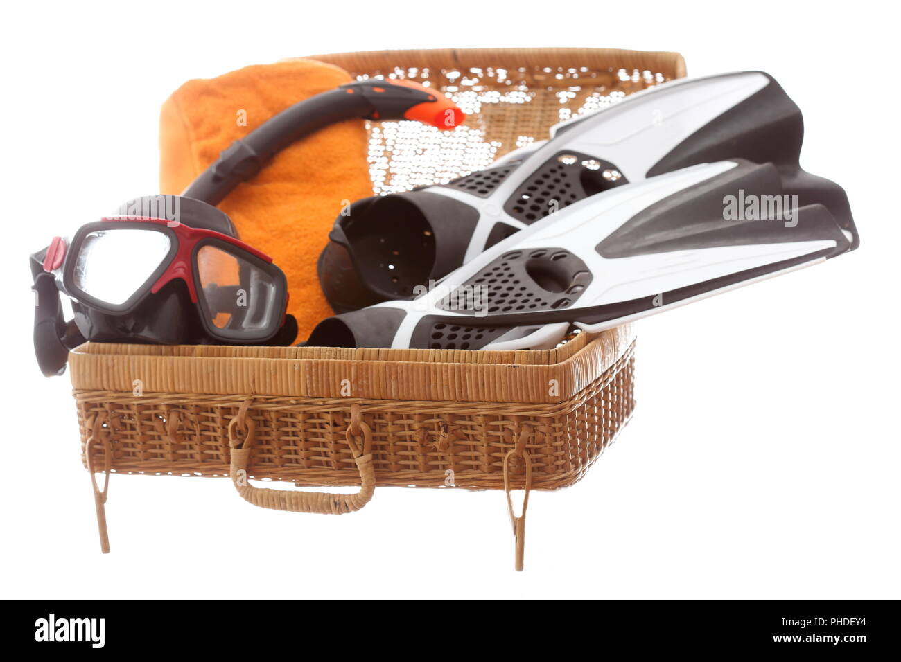 Valigia con attrezzatura subacquea Foto Stock