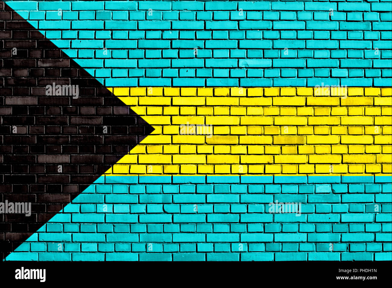 Bandiera delle Bahamas dipinta su un muro di mattoni Foto Stock
