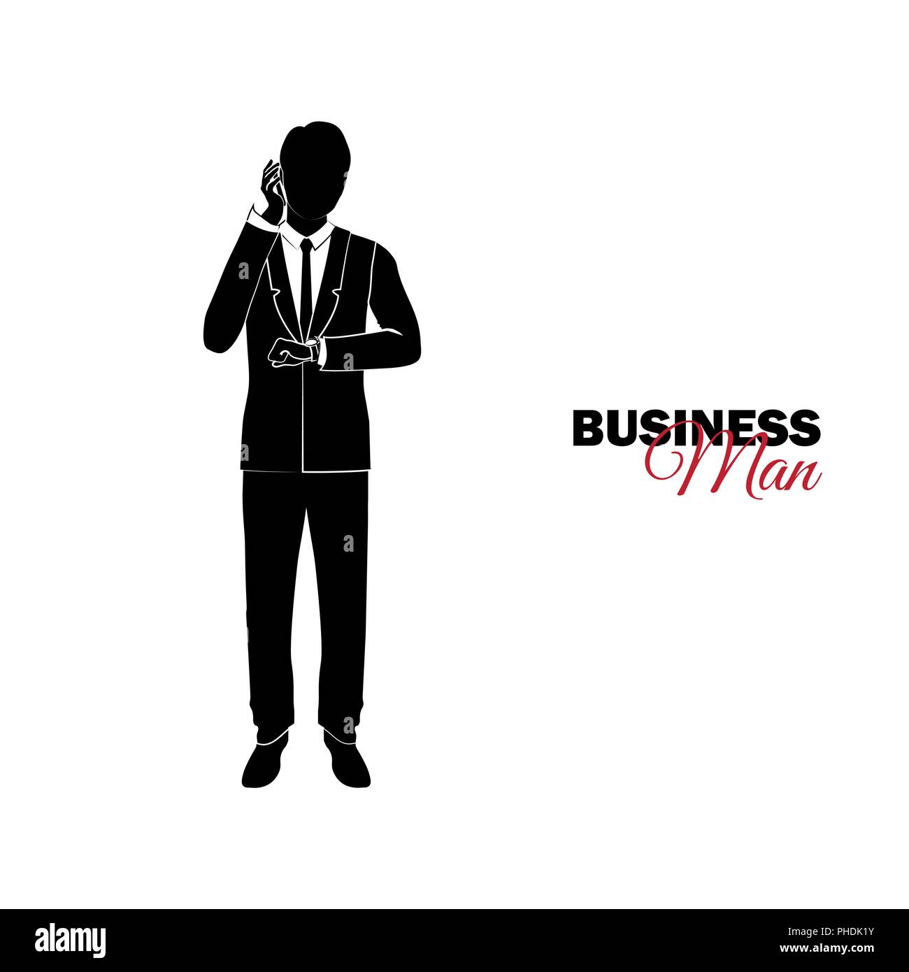 Imprenditore, Manager. Un uomo in un business suit. Imprenditore parlando al telefono e guardando l'orologio Illustrazione Vettoriale