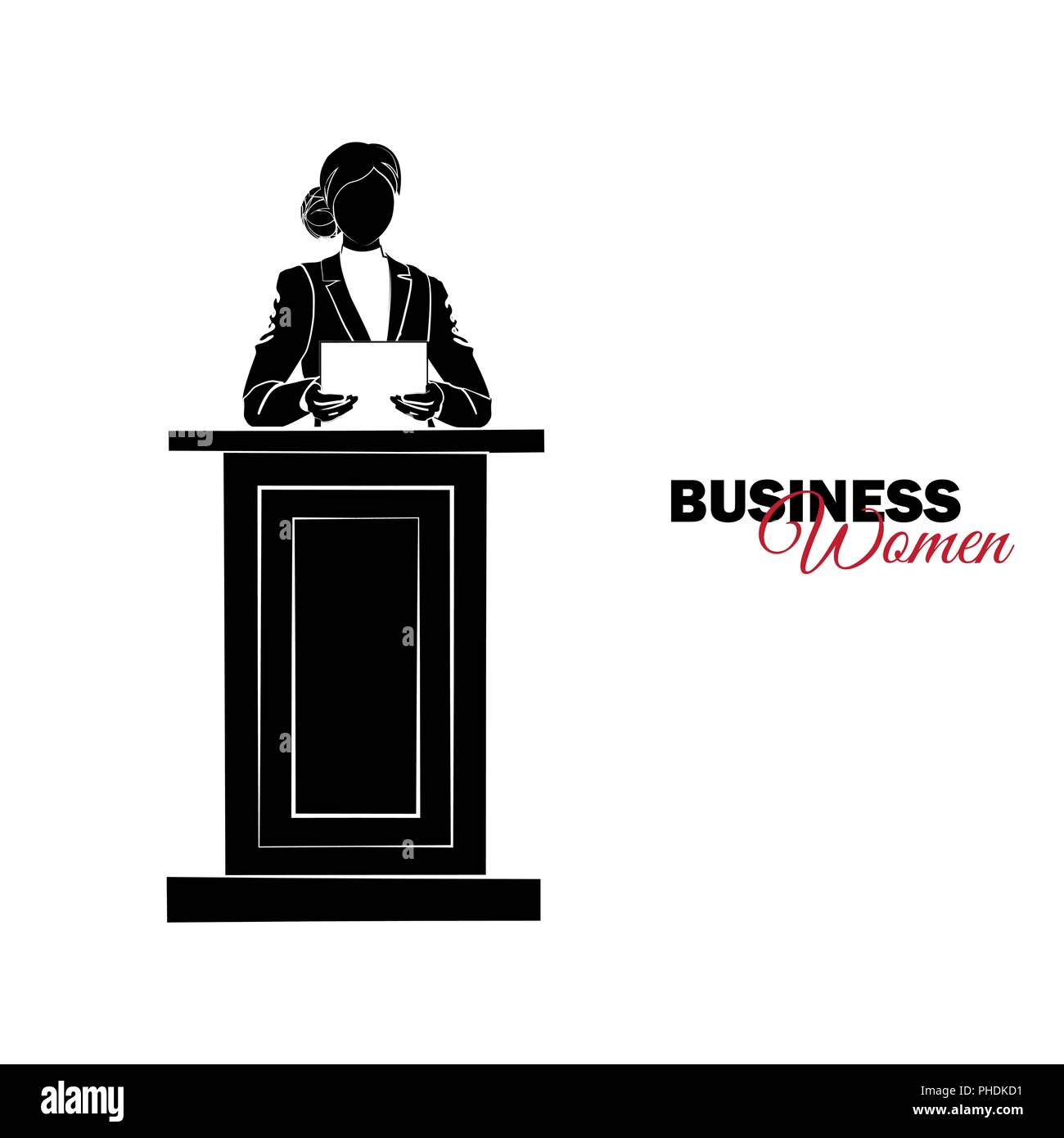 Imprenditrice. La donna nel business suit. Imprenditrice legge una relazione sul podio Illustrazione Vettoriale