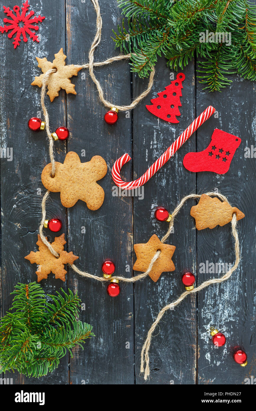 Natale gingerbread e decorazioni di vacanza. Foto Stock