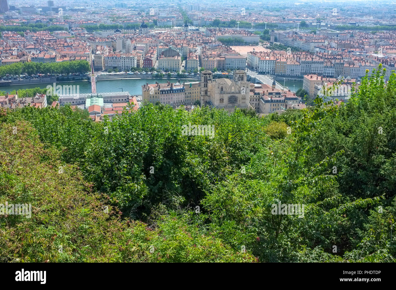 La città di Lione, dal colle Fourviere, Lione, Francia. Foto Stock