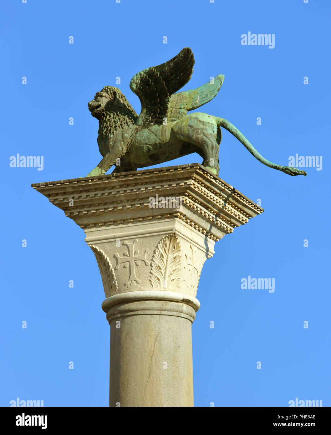 Leone alato scultura in Venezia Foto Stock