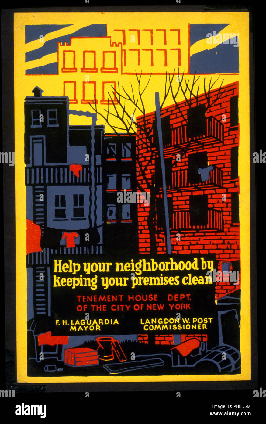 Poster di promozione di migliori condizioni di vita mantenendo tenement quartieri pulita. Foto Stock