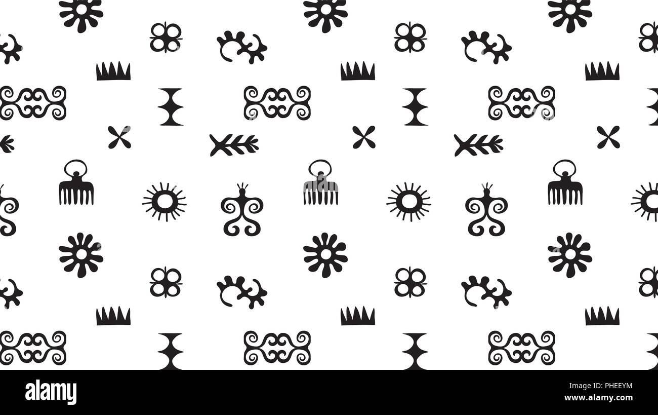 Simboli africani, background pattern con icone trybal, antichi caratteri Illustrazione Vettoriale
