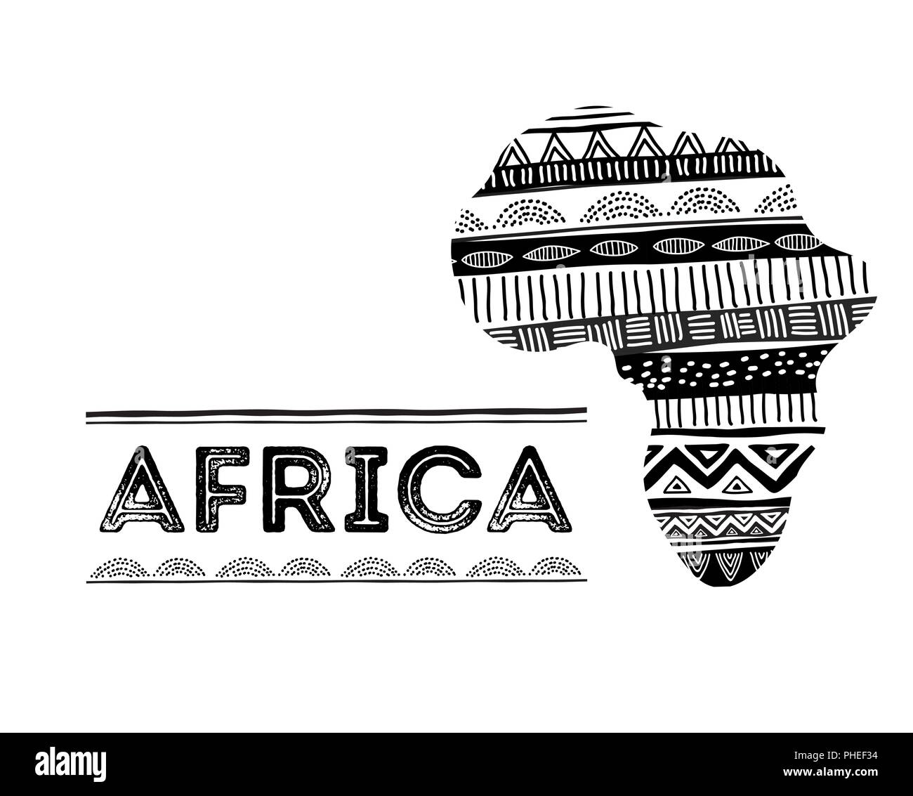 Mappa africana silhouette con il tribale tradizionale modello di grunge. Concept design Illustrazione Vettoriale