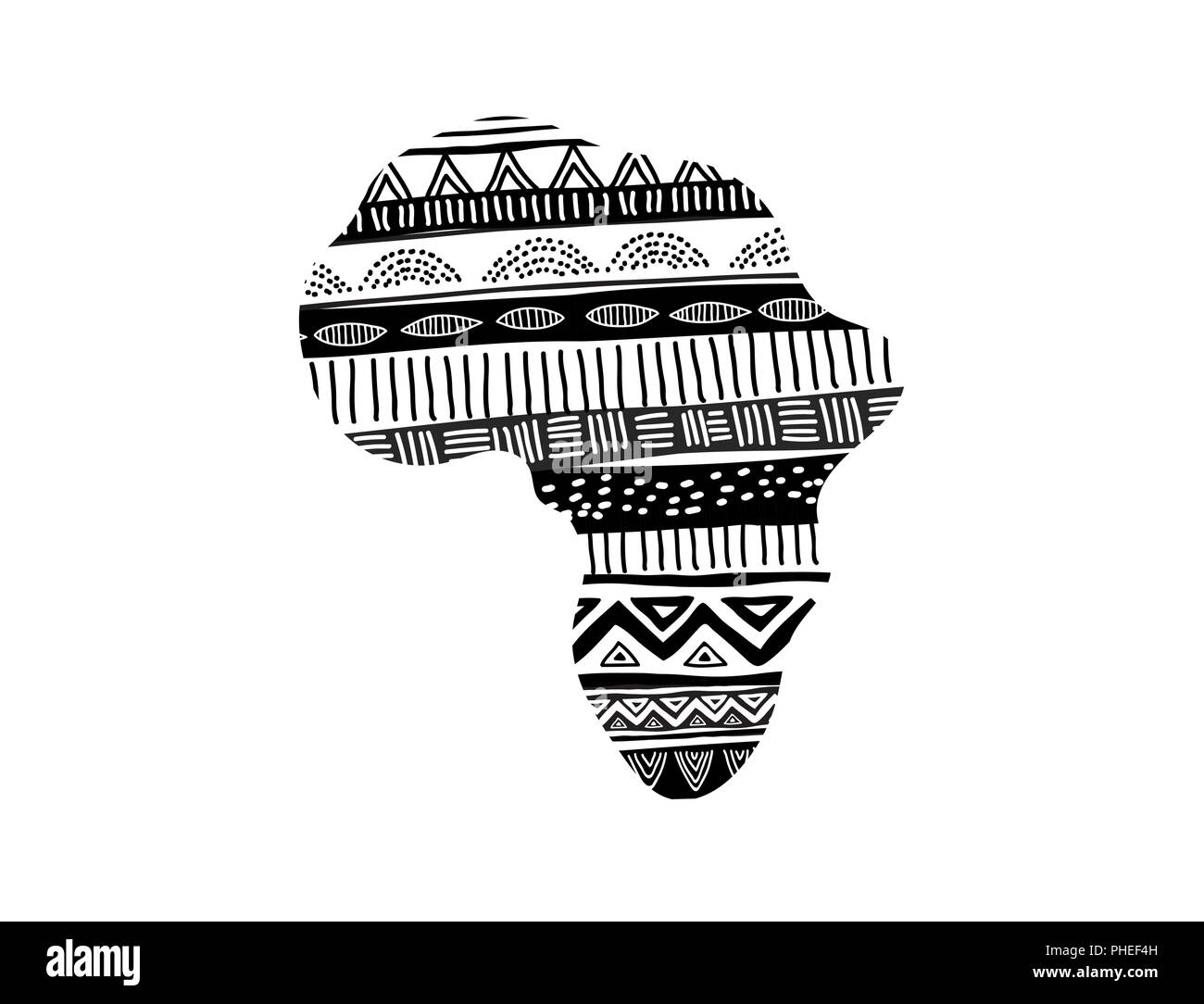 Mappa africana silhouette con il tribale tradizionale modello di grunge. Concept design Illustrazione Vettoriale