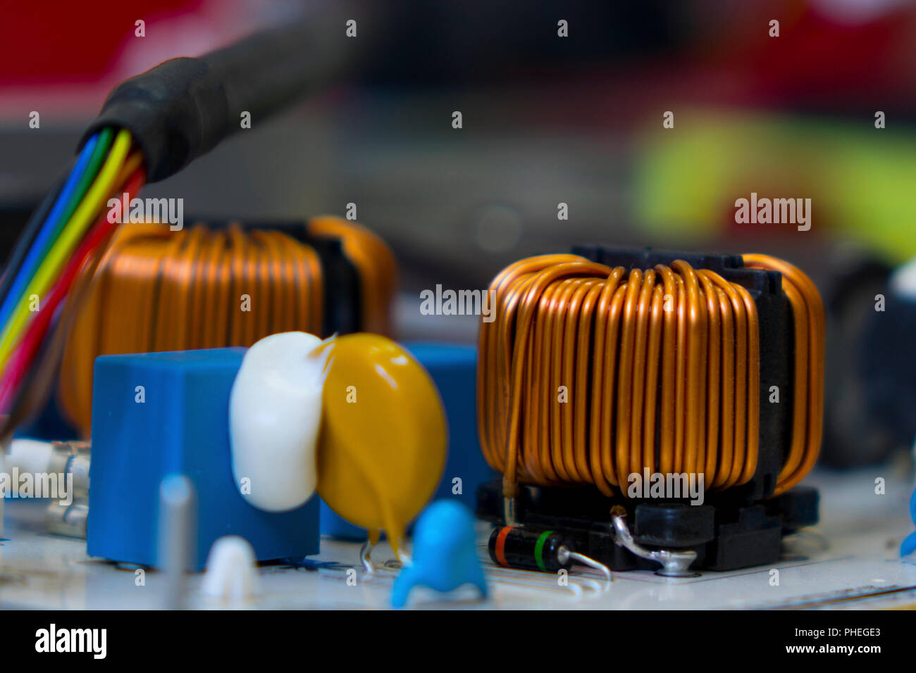 Primo piano della elettrico trasformatore in rame Foto Stock