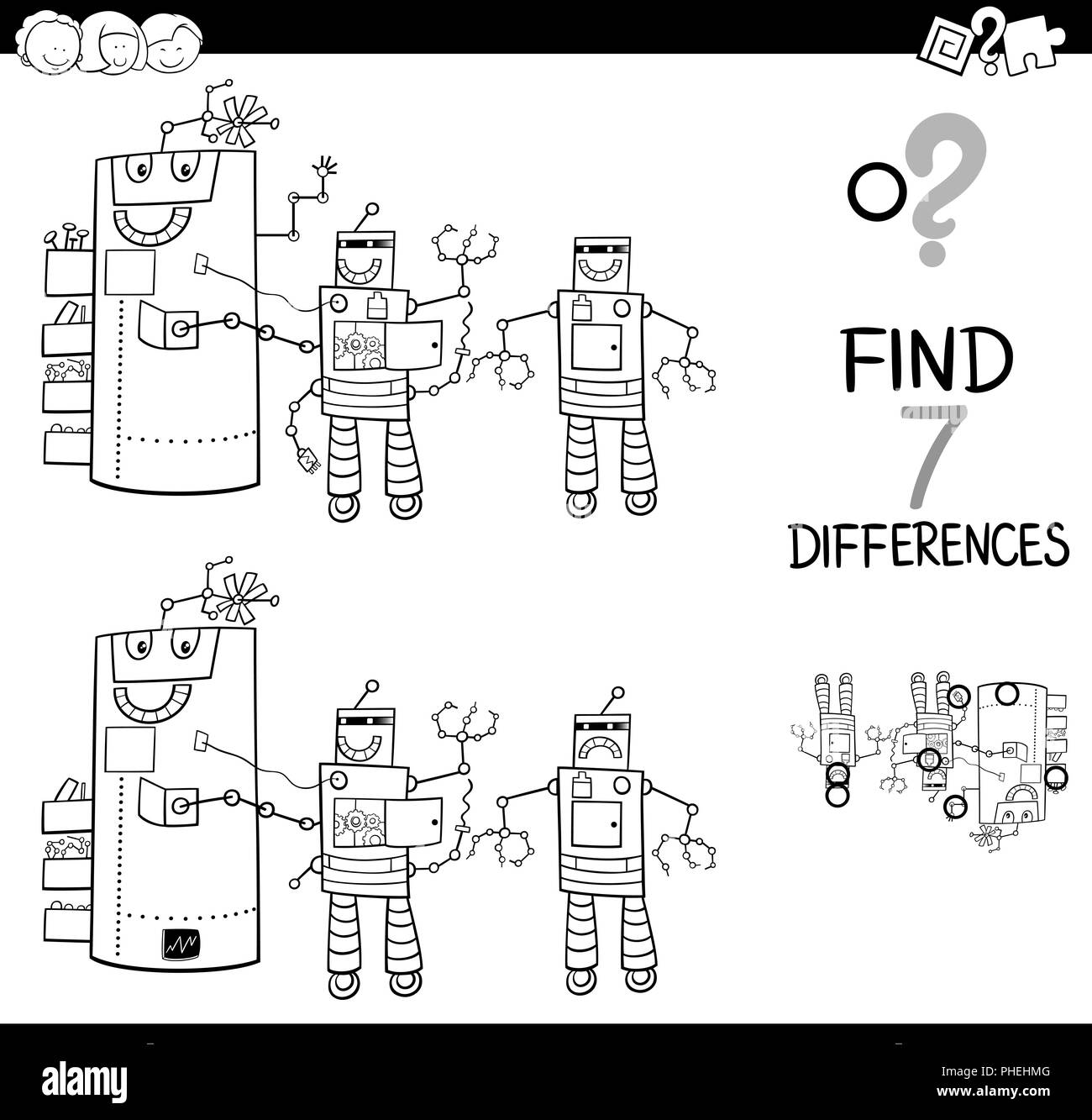 Differenze con il robot personaggi libro di colore Foto Stock