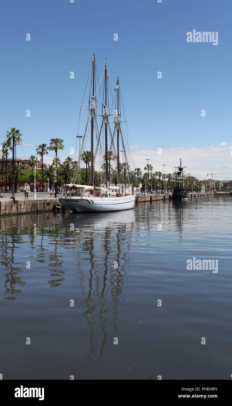 Spagna schooner Santa Elena nel vecchio porto di Barcellona Foto Stock