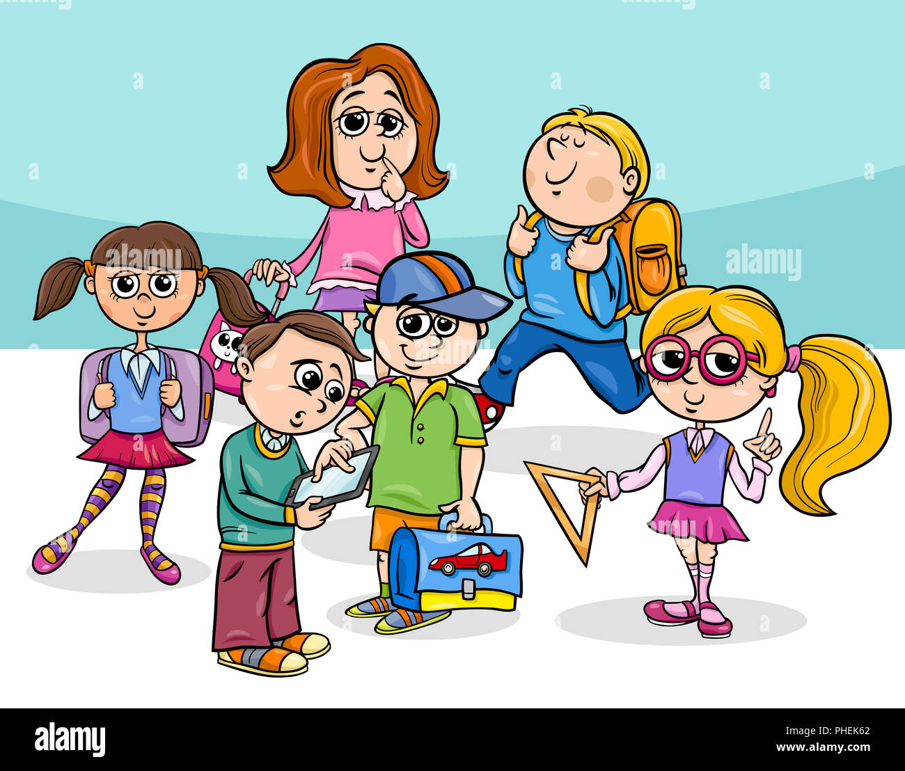 Cartoon Bambini Di Scuola Elementare Gruppo Foto Stock Alamy