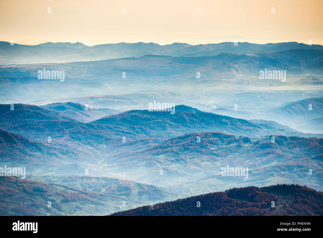Blue Mountains e colline al tramonto Foto Stock