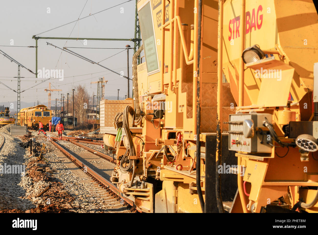 Costruzione Railway-Track macchina in uso Foto Stock
