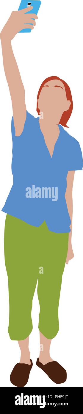 Realistico di colore piatto illustrazione di una donna prendendo selfie mentre in piedi Illustrazione Vettoriale