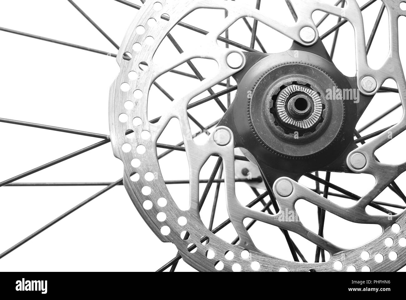 Freno a disco per bicicletta su bianco Foto Stock