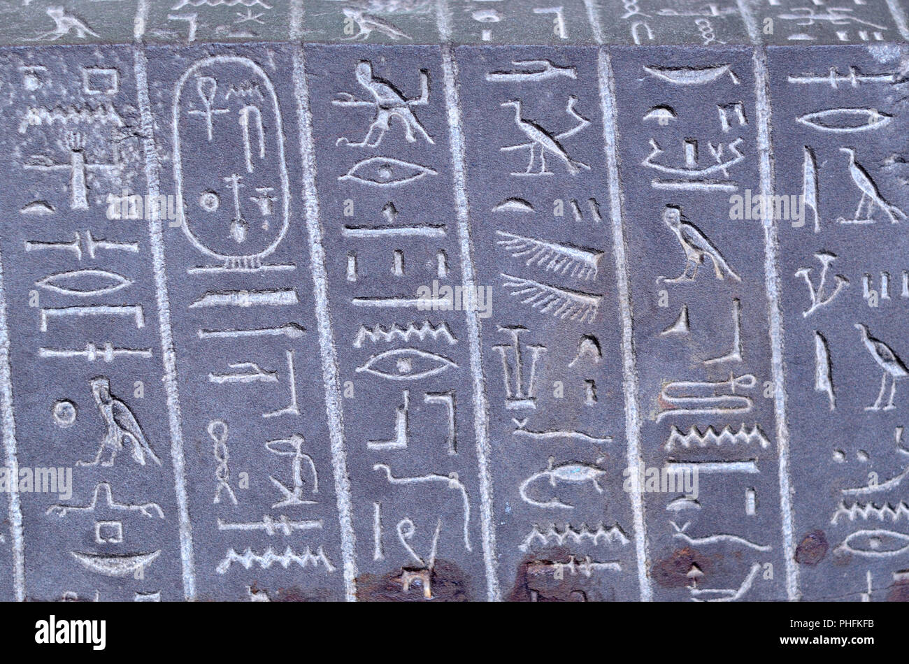 Geroglifici egiziani sul sarcofago del " Dio la moglie Ankhnesneferiba". "Fine periodo" (664-332 a.C.) British Museum, Bloomsbury, Londra, Inghilterra, U Foto Stock