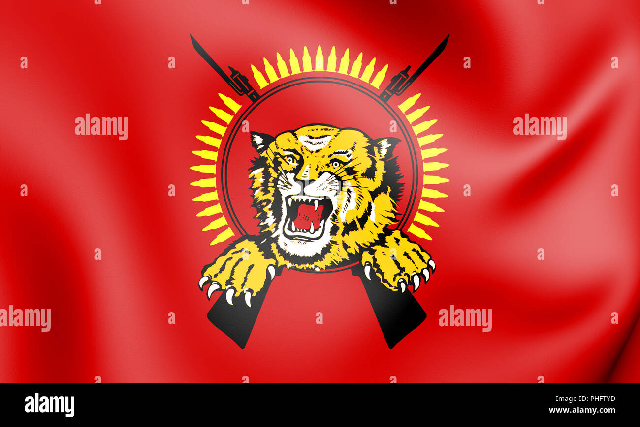 3D Bandiera del Tamil Eelam. 3D'illustrazione. Foto Stock