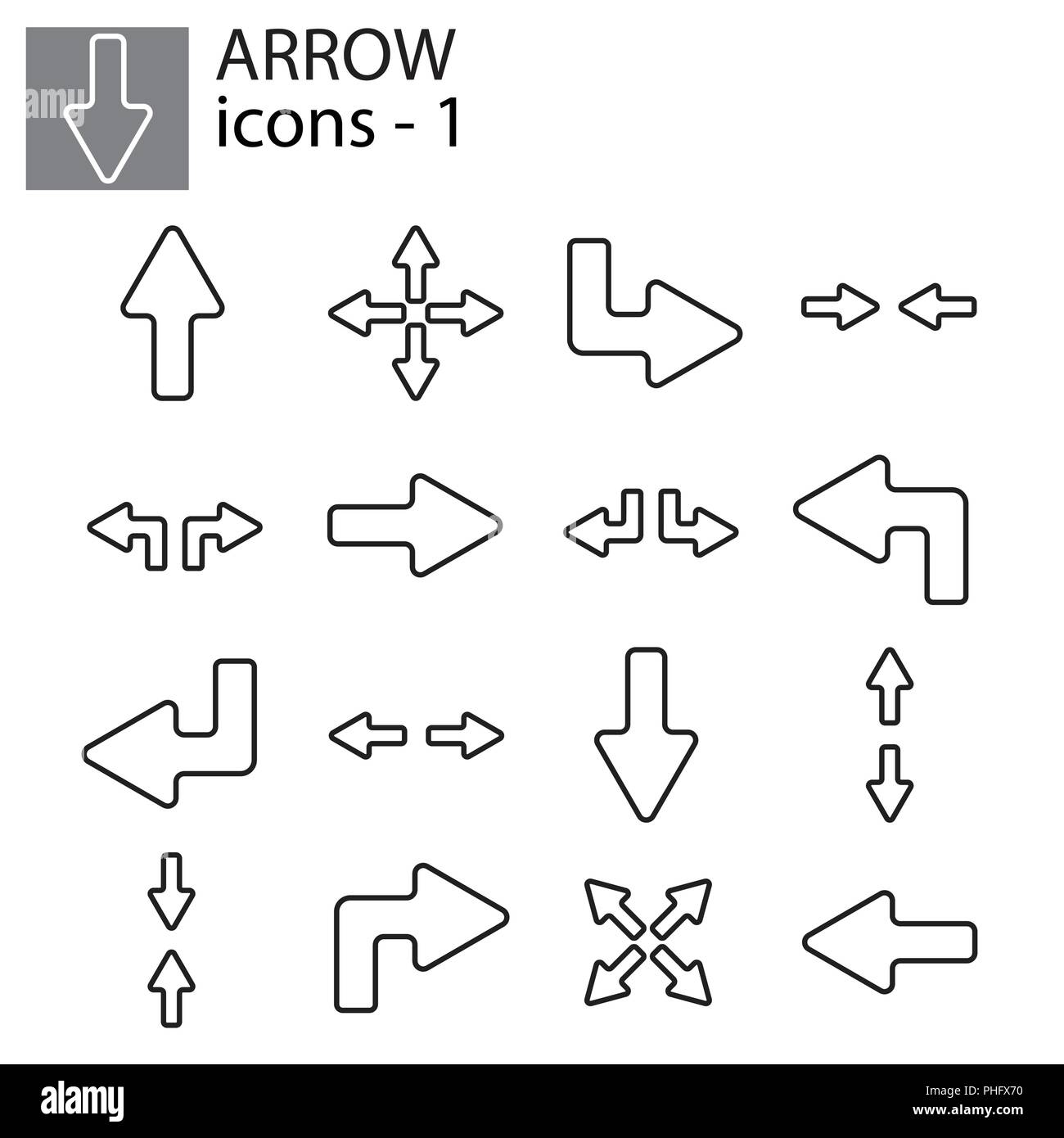 Web set di icone - Linea frecce nero su sfondo bianco Illustrazione Vettoriale