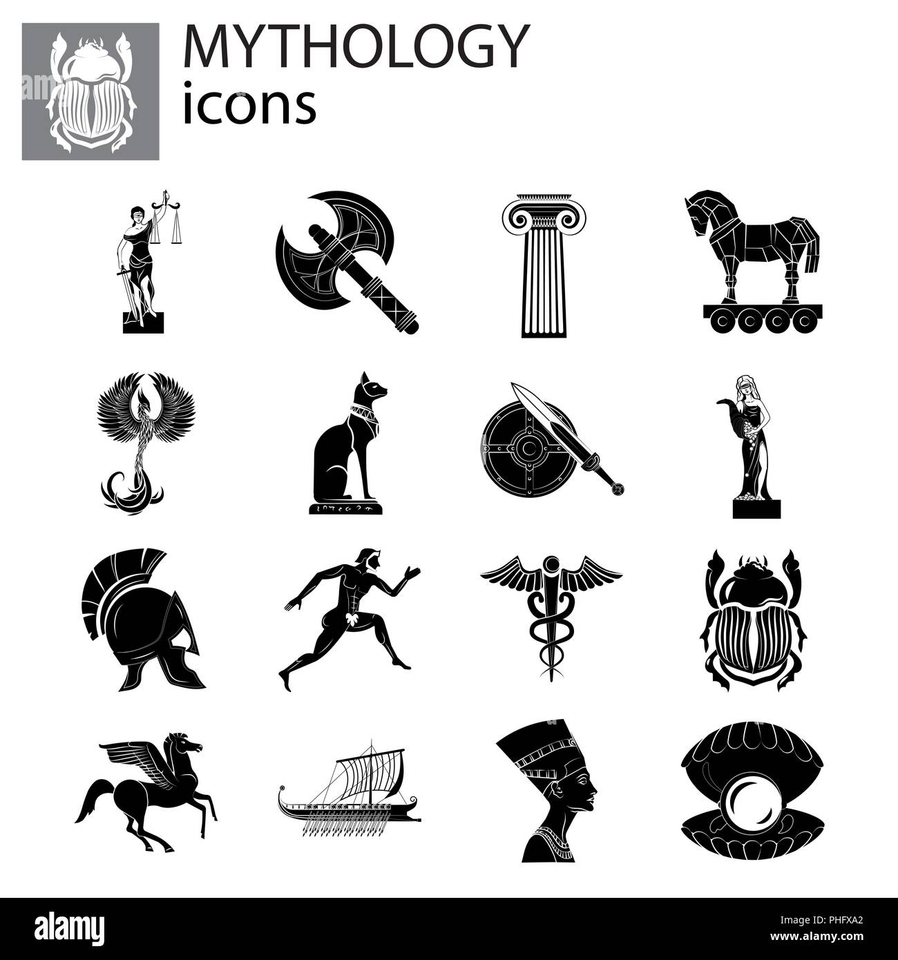 Mitologia vettore set nero su sfondo bianco Illustrazione Vettoriale