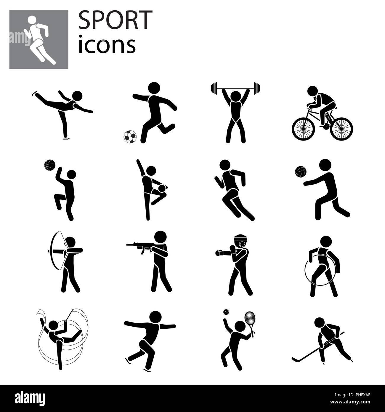 Sport insieme. Tipi di sport nero su sfondo bianco Illustrazione Vettoriale