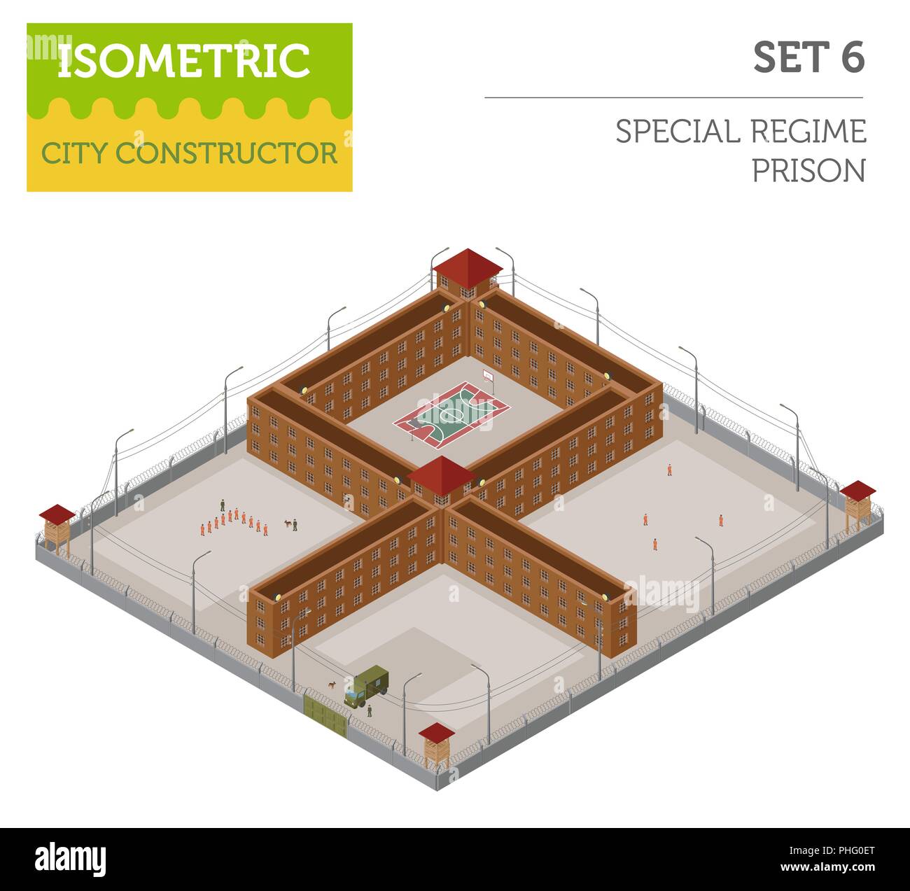 Appartamento 3D isometrica regime speciale in prigione, la prigione per città mappa costruttore isolato su bianco. Costruisci la tua collezione infografico. Illustrazione Vettoriale Illustrazione Vettoriale