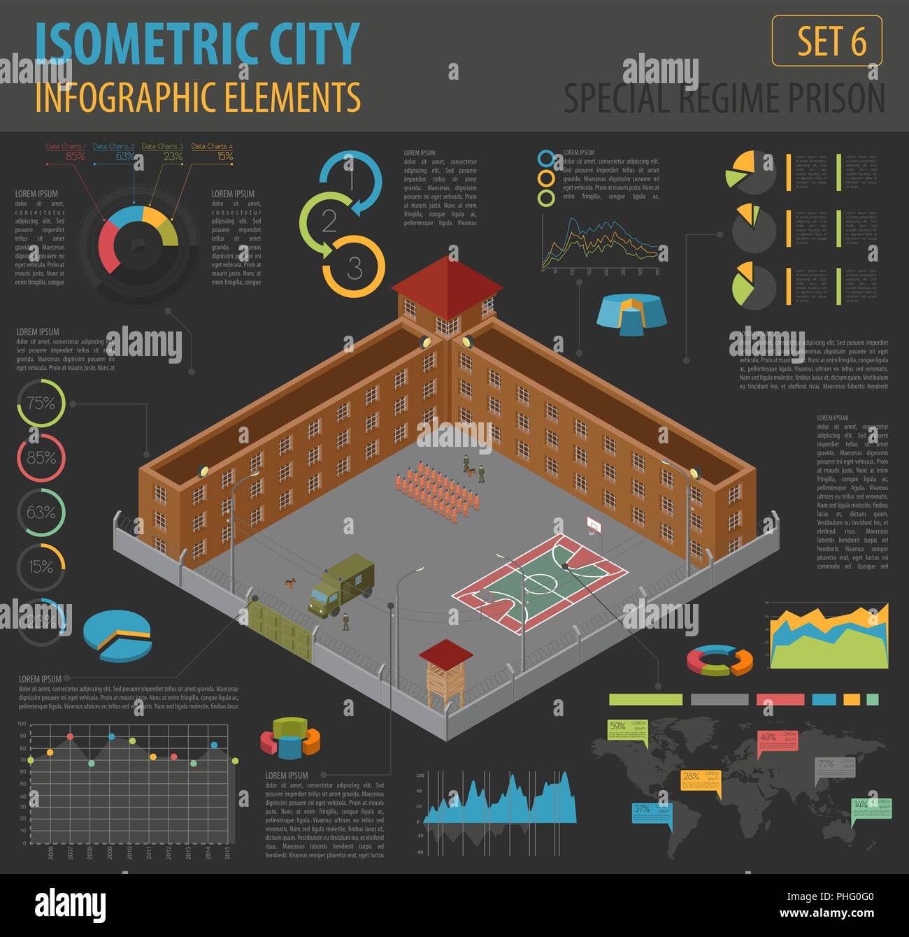 Appartamento 3D isometrica regime speciale in prigione, la prigione per città mappa costruttore isolato su bianco. Costruisci la tua collezione infografico. Illustrazione Vettoriale Illustrazione Vettoriale