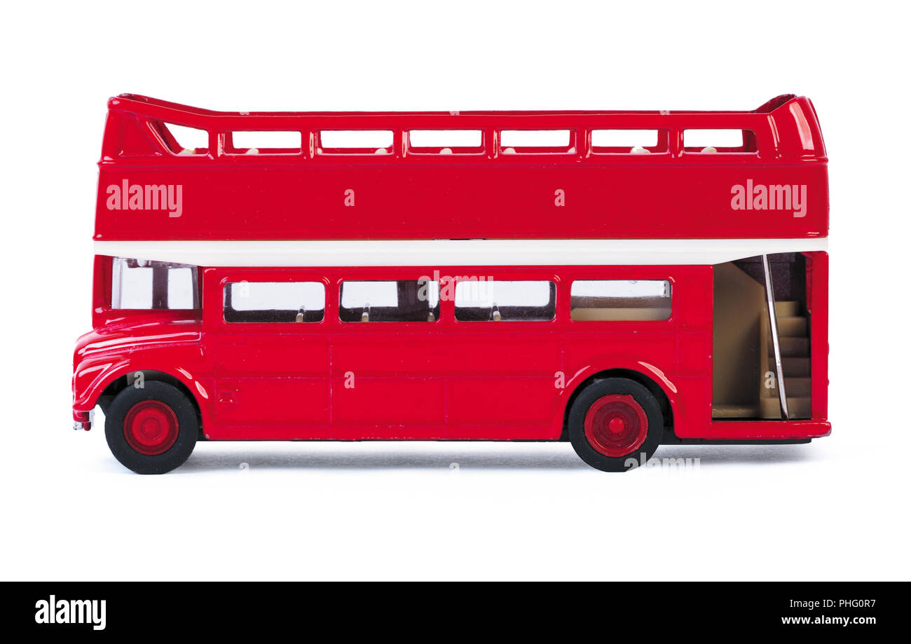 London bus toy isolati su sfondo bianco Foto Stock