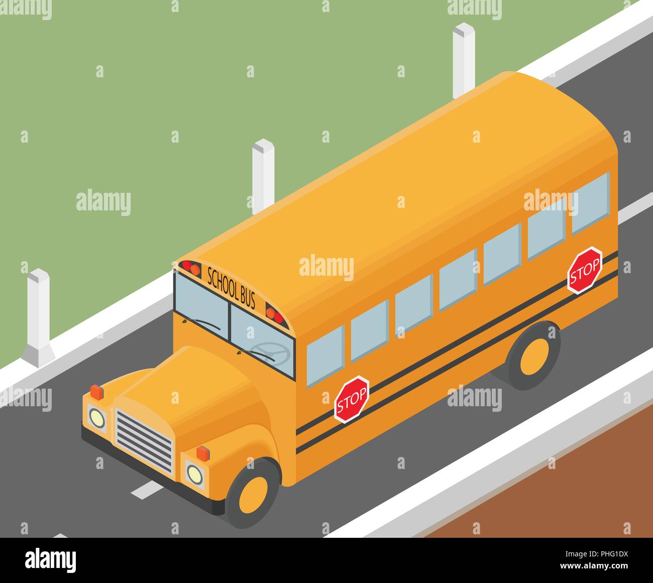 Appartamento 3d isometricschoolbus per la mappa della città di costruttore di trasporto isolati su bianco. Costruisci la tua collezione infografico. Illustrazione Vettoriale Illustrazione Vettoriale
