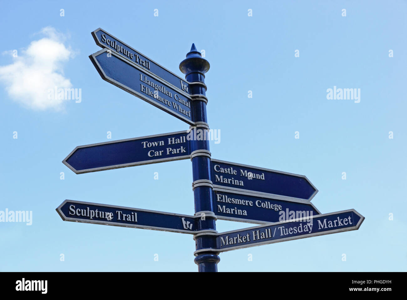 Cartello turistico, Ellesmere, Shropshire Foto Stock