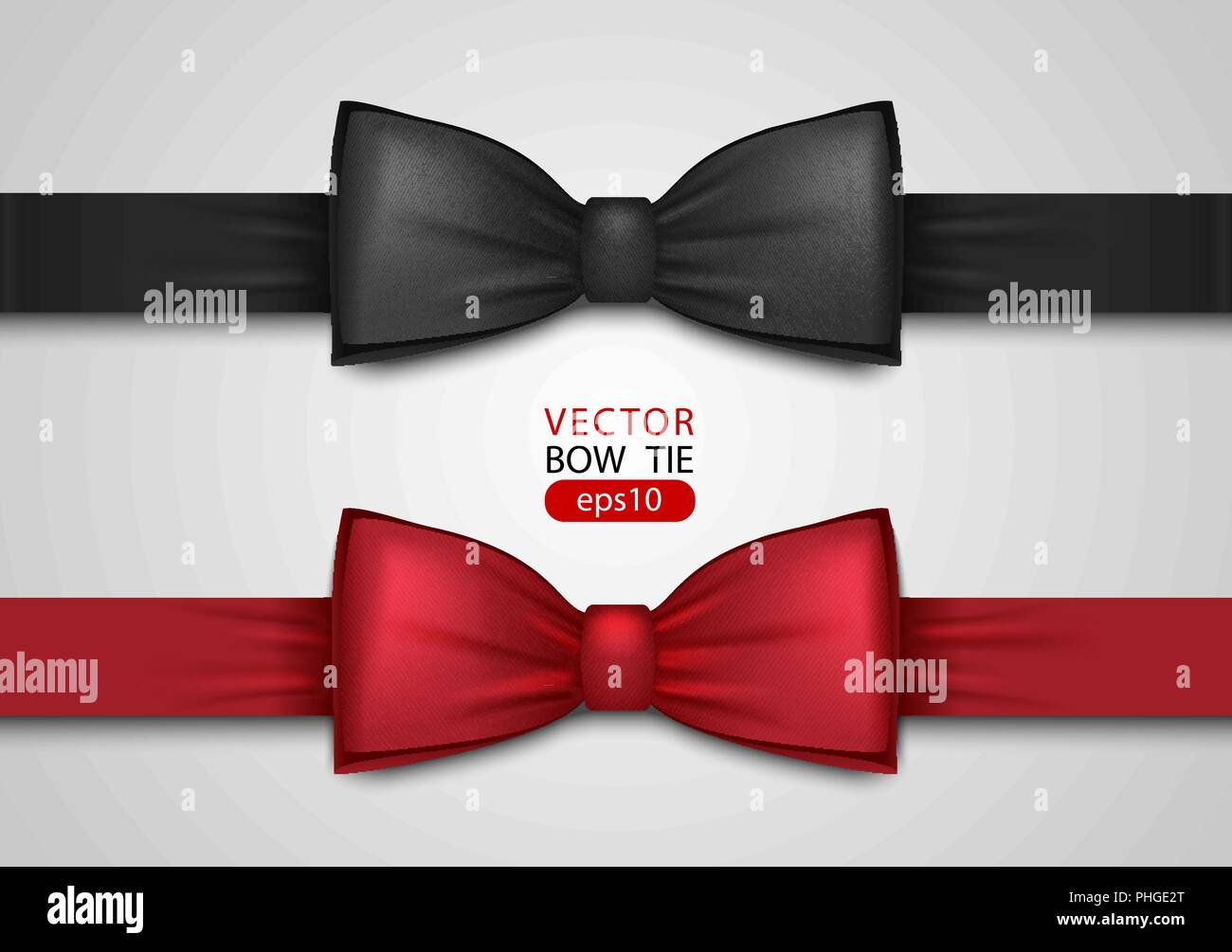 Nero e rosso il filtro bow tie, realistici illustrazione vettoriale, isolato su sfondo bianco. Elegante collo di seta prua. Evento Vip accessorio. Illustrazione Vettoriale
