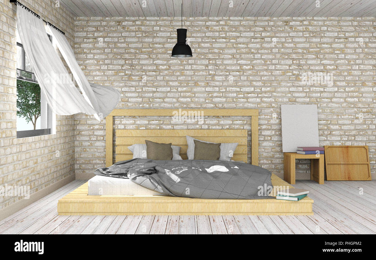 Bianco moderno e minimale interiore camera da letto Foto Stock