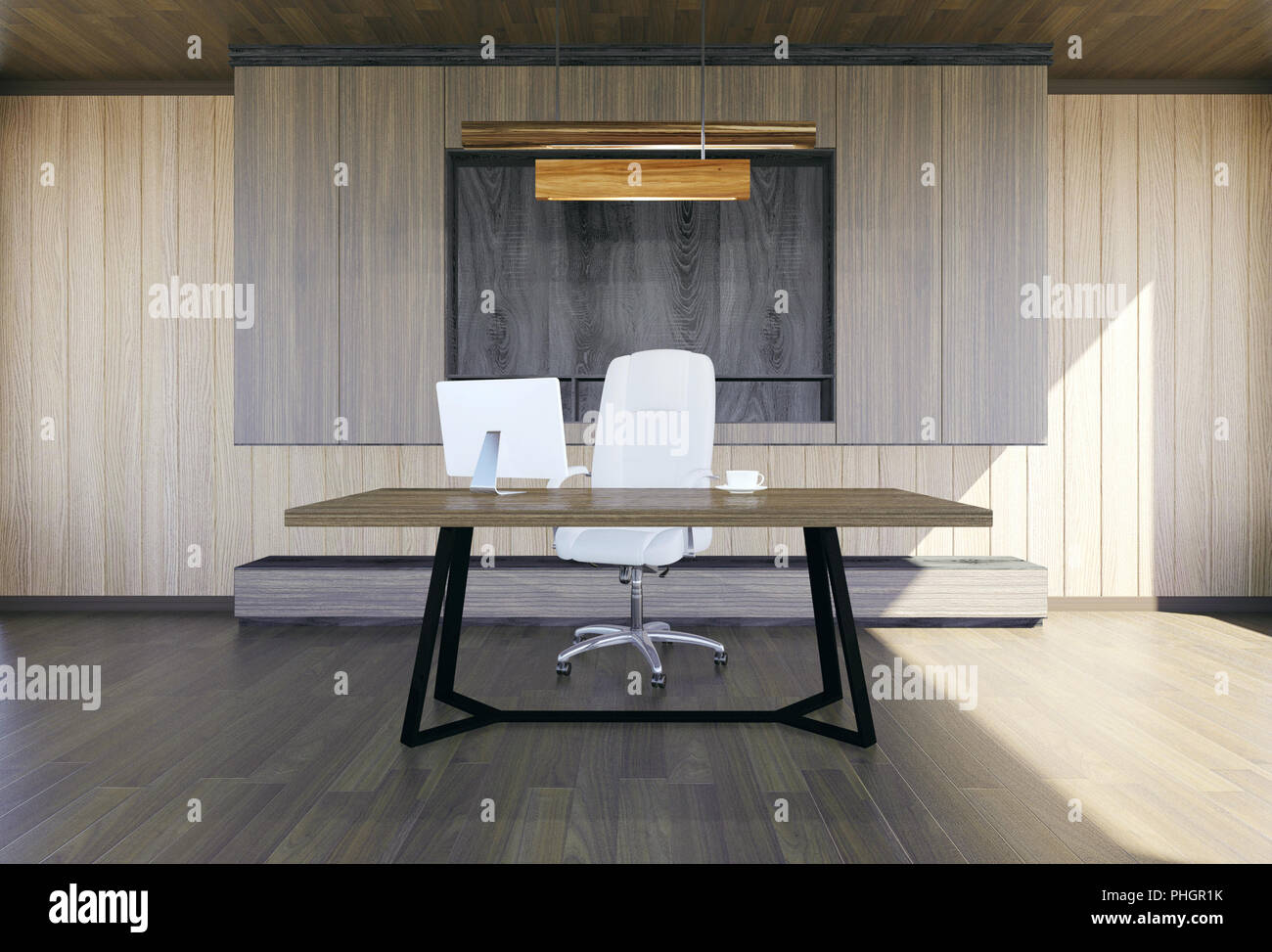 Moderno e minimalista interno del capo ufficio, rendering 3D Foto Stock