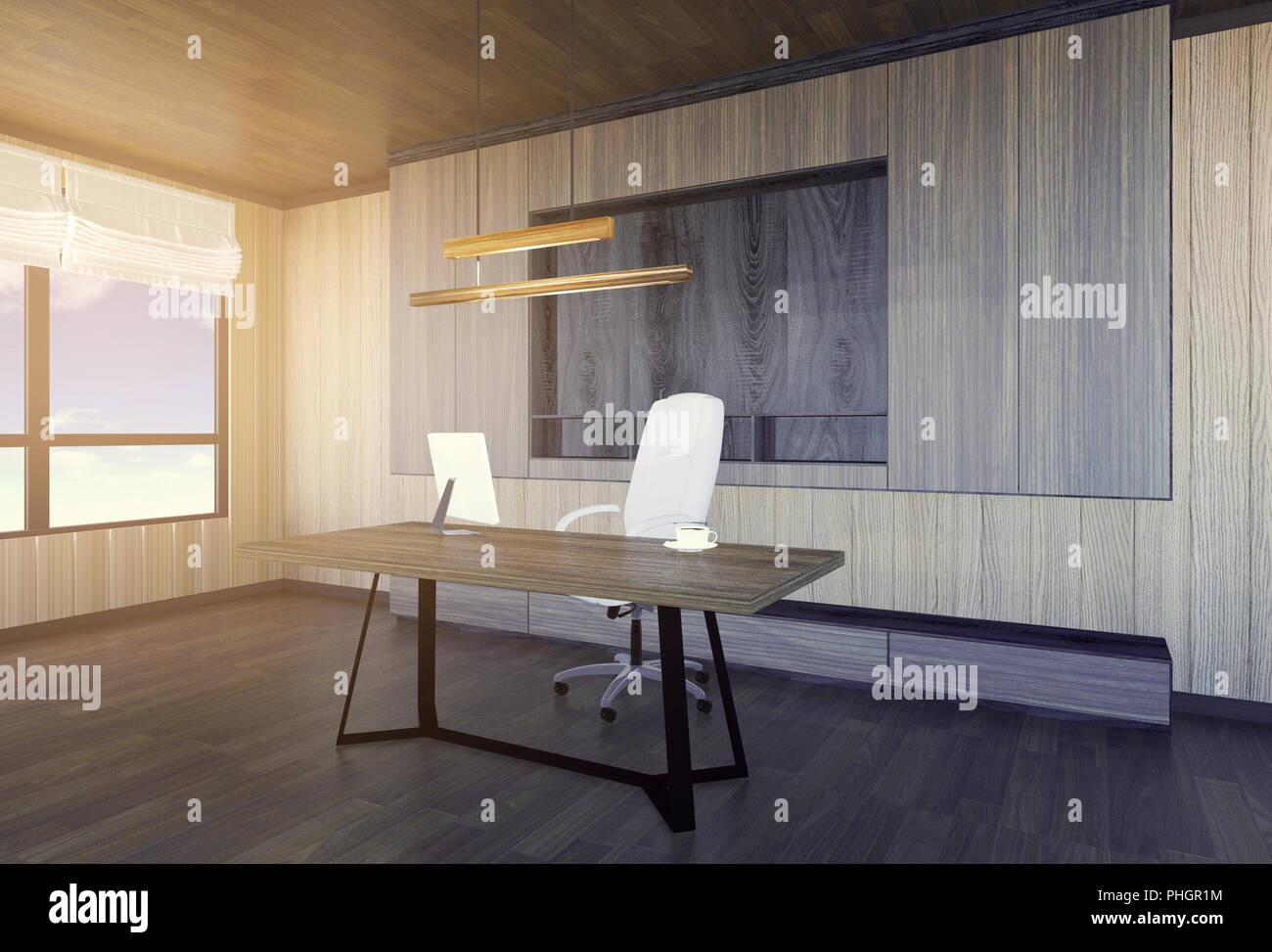 Moderno e minimalista interno del capo ufficio, rendering 3D Foto Stock